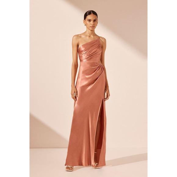 Shona Joy Dresses & Skirts - Shona Joy La Lune Asymmetrical Gathered Maxi Dress Antique Rose Size 4 NWT